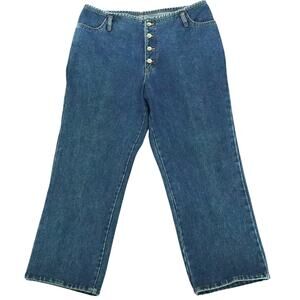 Vintage 90s No Excuses Button Fly Denim Blue Jeans High Rise Wide Leg Women 14W
